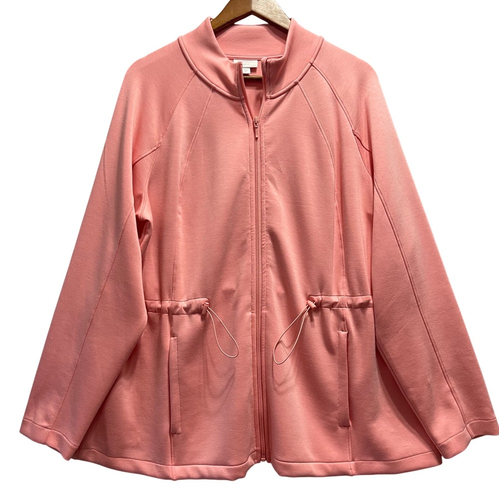 J. Jill Fit Jacket Women 2X Pink Full Zip Drawstring Waist Stretch Athleisure
